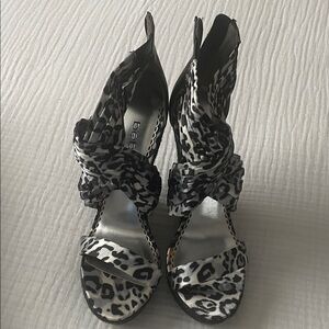 bebe Black and White Leopard Heels